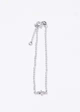 Pulsera de plata 925 con cadena forcet y un dije de cruz mini incrustado con zirconias.