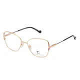 Armazón de anteojos Teresa Calandra modelo C45M, con marco metálico color dorado y patillas finas con terminales en color negro.