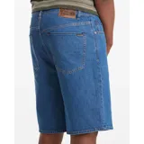 Bermuda vaquera Volcom modelo ABG Billow Denim de 22 pulgadas, en color azul clásico, con corte holgado, tiro bajo y pernera larga.