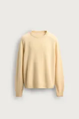 Sweater de punto de corte regular fit en mezcla de lana y cashmere, color amarillo claro, con cuello redondo y mangas largas.