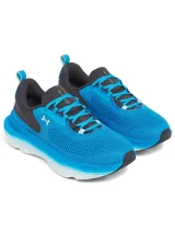 Championes de running Under Armour Infinite Elite 2, color azul vibrante con detalles en gris oscuro y suela blanca. Presentan parte superior de malla técnica transpirable, amortiguación UA HOVR+ de longitud completa para retorno de energía y diseño de talón estabilizador.