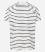 Remera de corte regular confeccionada en tejido de algodón y poliéster, con cuello redondo y mangas cortas. Presenta un diseño de rayas horizontales finas en relieve.