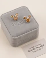 Aros abridores plateados con diseño de la silueta de Mickey Mouse, engastados con circonias color ámbar.