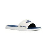 Sandalias tipo ojotas Mormaii Quiver Pro, con base azul y tira ancha blanca con logo azul.