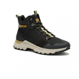Botines Caterpillar color negro con suela beige y cordones bicolores.