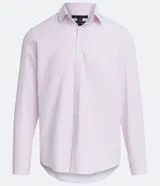 Camisa de hombre Preston Field, manga larga, corte slim fit, color lila claro con finas rayas blancas verticales.