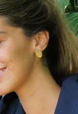 Par de aros tipo botón color plateado con forma de escudo.