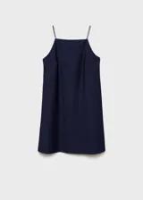 Vestido corto de corte recto y diseño minimalista, confeccionado en tejido mezcla de algodón. Presenta cuello cuadrado y tirantes finos.