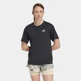 Remera deportiva Adidas de running, color negro, de manga corta, con cuello redondo y el logo reflectante de la marca en el pecho.