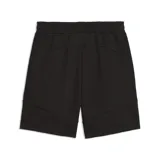Shorts Puma color negro con detalles en amarillo, con el logo de la marca impreso en una pierna y bolsillos laterales.