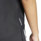 Remera deportiva Adidas Own The Run de manga corta, color negro, con cuello redondo y tres franjas blancas reflectivas en las mangas. Presenta el logo de Adidas en el pecho.