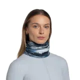 Cuello multifuncional Buff Original Ecostretch con diseño estampado abstracto en tonos azules y blancos.