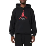 Canguro Nike Jordan Baseline Look Back de color negro, con capucha y bolsillo tipo canguro. Presenta el icónico logotipo Jumpman en color rojo en el centro del pecho, acompañado de la palabra 'Flight' en blanco.