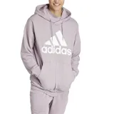 Buzo hoodie Adidas Essentials Logo Lineal color gris topo con logo Adidas plateado en el pecho.