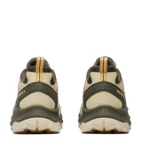 Championes de trekking Merrell Speed Strike 2 para hombre, en tonos beige, marrón y verde militar, confeccionados con malla transpirable y refuerzos sintéticos, con suela dentada para mayor tracción y cordones bicolores.