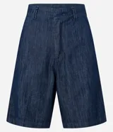 Bermuda de jeans azul oscuro, de tiro alto y corte recto.