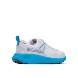 Championes de trekking y trail running Columbia Konos Trs Outdry, color gris con entresuela azul vibrante y detalles en el mismo tono. Confeccionados con empeine de malla técnica impermeable y transpirable, sistema Navic Fit para mayor sujeción y suela con tecnología Adapt Trax.