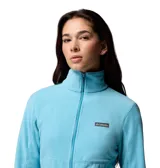 Campera polar Columbia con cierre frontal completo, cuello alto y bolsillos laterales con cierre. Diseño de ajuste regular en color azul claro con logo de la marca bordado en el pecho.