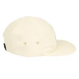 Gorro tipo five panel color blanco, con parche circular frontal que presenta el logo de Santa Cruz en rojo y amarillo. Diseño de visera plana y estructura de cinco paneles.