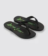 Ojotas de dedo negras con estampado del logo de Rider en verde.