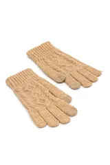 Guantes de punto color gris con diseño trenzado y detalles en las yemas de los dedos.
