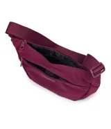 Bolso tipo bandolera Jansport, diseño curvo en color bordó, con correa ajustable y bolsillo frontal con cierre.
