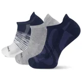 Pack de tres pares de medias invisibles deportivas en colores azul marino, gris melange y blanco con detalles estampados.
