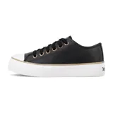 Zapatillas con plataforma John Foos modelo 752 All Night, unisex, color negro. Capellada de eco cuero, forrería 100% de algodón, plantilla extraíble de caucho moldeado y base textil, cordones de algodón encerado, ojalillera color bronce y suela exterior de caucho vulcanizado de alta resistencia.
