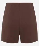 Short corto femenino de bengalina de viscosa certificada, color marrón, con cintura fija y cierre lateral de cremallera.
