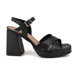 Sandalias de tacón alto Usaflex Party color beige, con capellada de cuero, forro Usa Care y tiras cruzadas en el empeine.