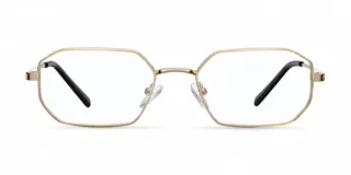 Lentes con armazón de acero inoxidable color oro y diseño geométrico hexagonal, con protección Blue Light y cristales transparentes.