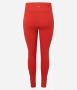 Pantalón legging deportivo de tiro alto, confeccionado en microfibra elástica de color rojo. Presenta un diseño ajustado al cuerpo con costuras reforzadas que brindan soporte y libertad de movimiento.