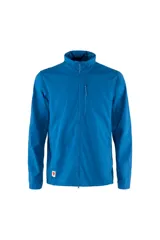 Campera azul de corte clásico con cierre frontal, cuello alto y un bolsillo vertical en el pecho.