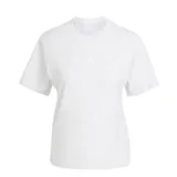 Remera gris claro jaspeado de corte clásico, cuello redondo y logo pequeño de Adidas estampado en el pecho.