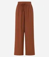 Pantalón de cambraia color marrón, de cintura alta con elástico y lazo.