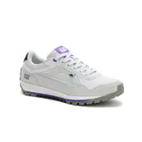 Championes de diseño retro inspirados en los años 80 y 90, modelo Trigen Mesh de Caterpillar. Confeccionados en ante, microfibra y malla, presentan una combinación de colores gris, blanco y detalles en violeta y negro. Cuentan con suela de goma resistente y entresuela de EVA ligera.