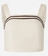 Blusa cropped de viscosa y lino color crudo, con breteles anchos, escote cuadrado y detalle de rayas horizontales en el busto.