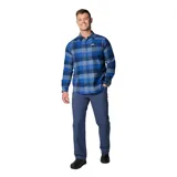 Camisa de manga larga Columbia modelo Cornell Woods, con estampado de cuadros en tonos azules. Presenta cuello clásico, cierre frontal con botones y un bolsillo en el pecho con cierre de botón.