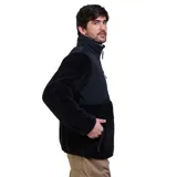 Campera de polar con paneles frontales de tela técnica, cierre frontal completo, cuello alto y bolsillo con cierre en el pecho.