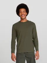 Remera de manga larga con cuello redondo, confeccionada en tejido de algodón liso, con corte clásico y ajuste cómodo.