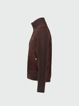 Campera híbrida de hombre con cuerpo frontal de gamuza y mangas y cuello de tejido de punto acanalado. Presenta cierre frontal y bolsillos laterales con botón a presión.