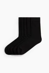 Pack de cinco pares de medias de vestir negras, de tejido fino de mezcla de algodón suave con borde superior elástico.
