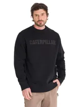 Buzo de cuello redondo Caterpillar, color negro, con logotipo de la marca estampado en el pecho y puños y bajo de punto elástico.