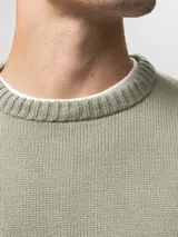 Buzo tejido de cuello redondo, confeccionado en algodón, con puños y ruedo acanalados.