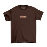 Remera de algodón color marrón con estampado gráfico en la espalda que representa un globo terráqueo con forma de bomba y la frase 'going nowhere fast'.