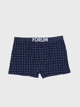 Boxer blanco con estampado de cruces negras y cintura elástica gris con la marca Forum en blanco.