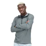 Buzo gris con capucha y cierre de cremallera hasta el pecho, de corte atlético y mangas largas.