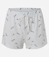 Pijama corto de dos piezas confeccionado en algodón blanco con estampado de palitos chinos. Incluye una remera de manga corta con cuello redondo y un short con cintura elastizada y cordón ajustable.