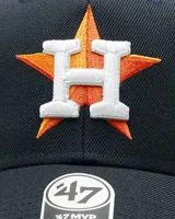 Gorra de béisbol azul marino con el logo de los Houston Astros bordado en naranja y blanco en el frente.