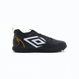 Championes de fútbol Umbro Tocco II Club T, color negro con detalles en blanco y amarillo.